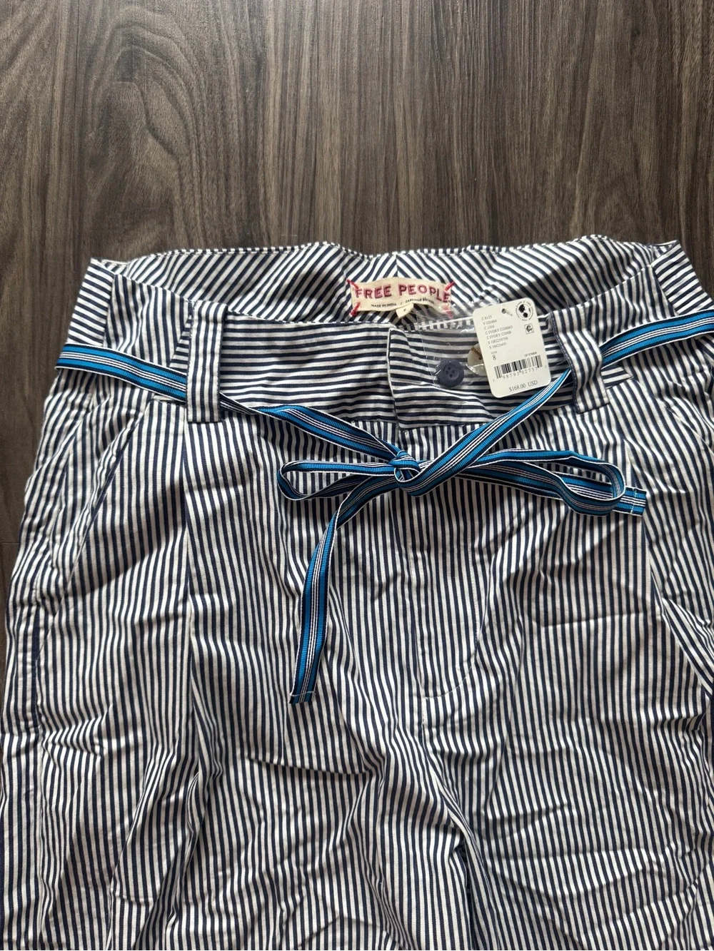 NWT Free People Blue & White Buckle Back Trouser Pants
